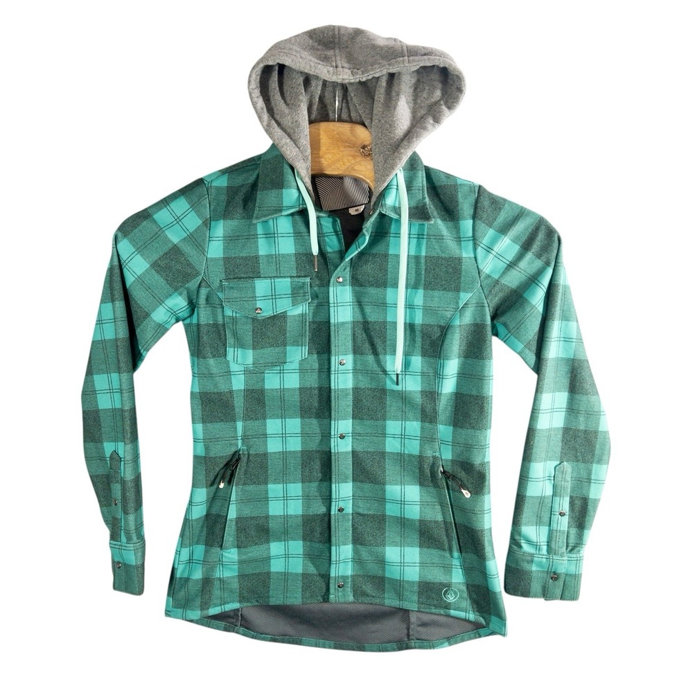 Volcom‎ Circle Flannel Snowboard Jacket Hooded Plaid Shacket Womens Medium